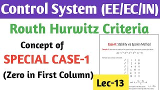 Routh Hurwitz Stability SPECIAL CASE1  Zero in the First Column Solved Example  Epsilon Method [upl. by Aida]