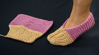 Very easy knitted slippers  tutorial for beginners [upl. by Caz794]