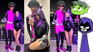 Tana Mongeau’s Halloween Party Dressed as Beast Boy amp Raven [upl. by Assirehc918]