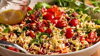 Italian Orzo salad risoni with CRISPY SALAMI BITS [upl. by Denton]