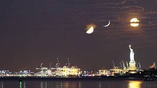 Three Moons and a Statue  A MoonStack Timelapse of the crescent moon half full and full moon [upl. by Vincenty]