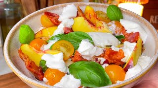 Salade de Pêches Burrata Tomates avec 1 Sauce Vinaigrette de Framboises ♥ [upl. by Goulet210]