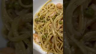 Al dente pasta and al dente prawns too 😋 peas garlic shallots and last bit of lemon juice [upl. by Behka]