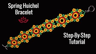 Spring Huichol Flower Bracelet  Tutorial How to make beaded bracelet [upl. by Anabelle149]