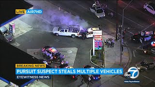 Full chase Suspect rams cars steals van and truck during SoCal pursuit [upl. by Nylcaj483]