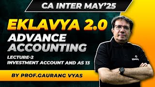 CA Inter May25  EKLAVYA 20  Adv Accounting  Investment Account amp AS 13  L2 Prof Gaurang Vyas [upl. by Lenni]