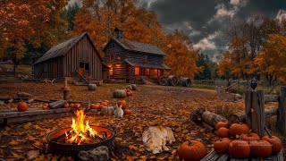 🦉🎃Tranquil Farm Autumn Ambience with Soothing Fire Crackles amp Nighttime Nature Sounds for Sleep🐇🔥🍂 [upl. by Avehs]