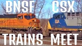 BNSF Train Meets CSX Train Head On [upl. by Parker]