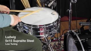 Snare Drum Tuning Test Ludwig 5x15 Supralite Steel [upl. by Jenness]