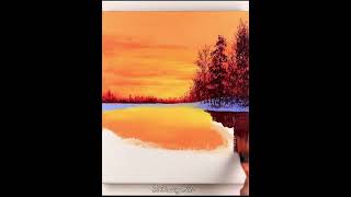 Winter Lake at Sunset Acrylic Painting Serene Landscape Art Tutorial [upl. by Gavan]