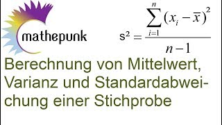 Berechnung von Mittelwert Varianz und Standardabweichung einer Stichprobe [upl. by Cassius]