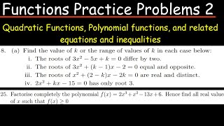 Functions Tutorial Sheet 3  Practice Problems  Quadratic Polynomial functions and inequalities [upl. by Jovitta]