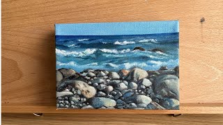 Painting ocean and rocks in oils [upl. by Harrod]