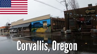 Corvallis Oregon 🇺🇸  Downtown Torrential Rainstorm  4K Walking Tour in 2022 [upl. by Nwad]