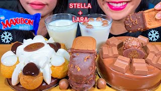 ASMR DOUBLE CHOCOLATE PROFITEROLE CAKE VS CHOCOLATE CAKE WITH LARA MASSIVE Eating Sounds [upl. by Nosydam]