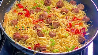 HOW TO COOK INDOMIE NOODLES WITH SAUSAGE  HOMEMADE TAKE OUT FOOD NEAR ME [upl. by Nirrok]