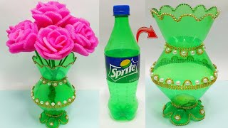 Plastic bottle vase Craft ideaDiy new Design bottle flower vaseFoam se Guldasta banane ki vidhi [upl. by Kcor]