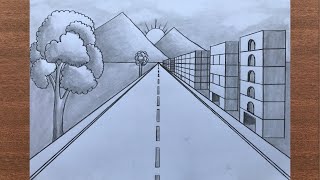 How to Draw a City Road Scenery in 1Point Perspective [upl. by Nnayt]