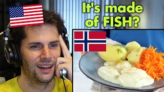 American Reacts to Traditional Norwegian Fiskeboller [upl. by Orfield]