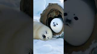 Closeup camera of the survival of harp seal pups with their mother in the harsh Arctic region [upl. by Anaibaf]