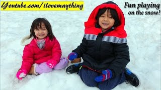 Fun Family Adventures Hulyan and Mayas Winter Snow Playtime Snow Sleds Snow Man Etc [upl. by Lednik]