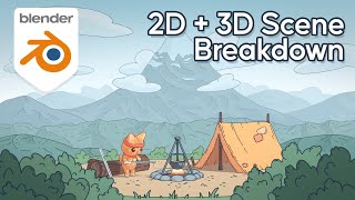 Blender 2D3D Campfire Scene with Grease Pencil  Breakdown  Tips [upl. by Noremak72]