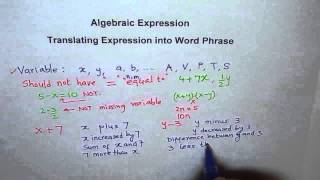 Algebraic Expression To Words  Part I [upl. by Ramas]