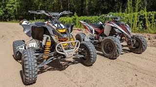 Stock CanAm DS450X MX vs Yamaha Raptor 700 with Big Bore [upl. by Aisetal]