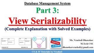 DBMS 29 Part 3 View Serializability with Example  Transections  DBMS Full Course [upl. by Ataner]