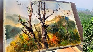 Watercolor Trees Landscape Painting Tutorial  Plein Air amp Outdoor Watercolour Demo Techniques [upl. by Still]