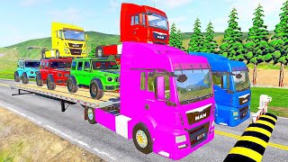 Double Flatbed Trailer Truck vs Speedbumps Train vs Cars vs Train Beamng Drive 3 [upl. by Hedelman]