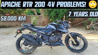 TVS APACHE RTR 200 4V  PROBLEMS  MY APACHE AFTER 58000 kms  OWNERSHIP REVIEW [upl. by Nana]