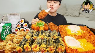 ASMR MUKBANG 직접 만든 열라면 김밥 만두 핫도그 먹방 RAMYEON amp KIMBAP MUKBANG EATING SOUND [upl. by Morton2]