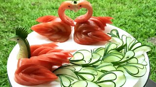 Membuat Hiasan Tumpeng Angsa dari Tomat dan Timun  Cucumber Peacock and Tomato Swan Tutorial [upl. by Durrett]