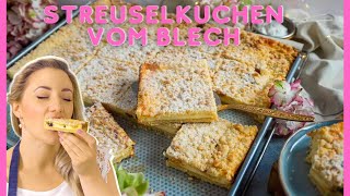 Blechkuchen mit Streusel  Streuselkuchen  Quarkkuchen mit Obst  Blechkuchen schnell und einfach [upl. by Aneetsirhc]