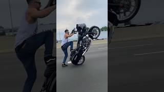 Harley Dude Foot Dragging Wheelie harleydavidson motorcycle wheelie stunt [upl. by Levania]