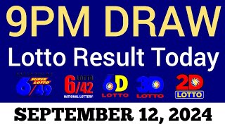 Lotto Result Today 9pm Draw September 12 2024 Swertres Ez2 PCSO Live Result [upl. by Analahs]