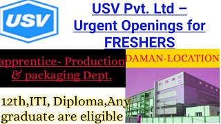 Pharma company Current Openings 2021  USV PVT LTD Hiring Fresher in production amp packing Dept [upl. by Stephanus528]