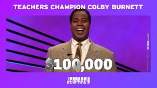 Jeopardy Teachers Champion Colby Burnett  JEOPARDY [upl. by Aihcela]