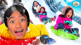 Ryans Family Ski Trip Adventure and playing in the snow [upl. by Sharleen]