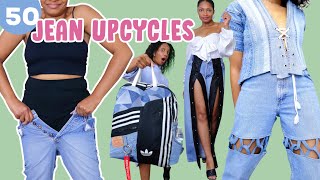 50 Ways to Upcycle Jeans You Cant Fit  DIY clothes thrift flip [upl. by Tulley]