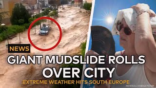 NEWS Giant mudslide rolls over Murcia Spain  Extreme heatwave hits Greece and South Europe [upl. by Maloy]