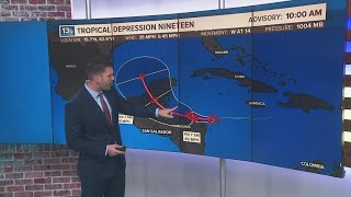 Tropical Depression 19 forms likely to become Tropical Storm Sara [upl. by Ierna]