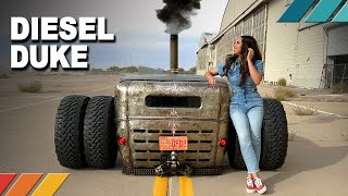 DIESEL DUKE Compound Turbo 12 Valve Cummins 1930 Ford Model A Rat Rod on Dually Mud Terrains  EP31 [upl. by Gnurt]