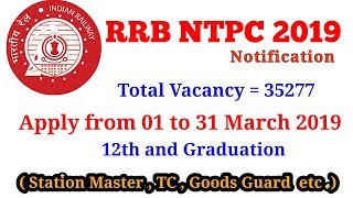 RRB NTPC Notification 2019  Total Vacancy 35277 [upl. by Ahsasal]