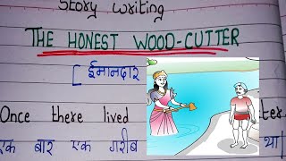 The Honest WoodCutter Story in Writing english and hindi  20 Lines on The Honest WoodCutter Story [upl. by Saideman]