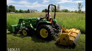 John Deere 3038e mowing with an Alamo SHD88 flail mower [upl. by Brottman]