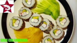 Receta para hacer delicioso sushi con kanikama fácilmentecomida japonesa [upl. by Standford]