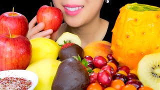 ASMR CRANBERRIES HORNED MELON MANGO APPLES Chocolate Covered Strawberries  ASMR EATING TracyN [upl. by Acino]