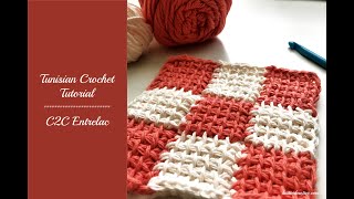 Tunisian Crochet Tutorial  C2C Entrelac  Left handed [upl. by Attenyl]